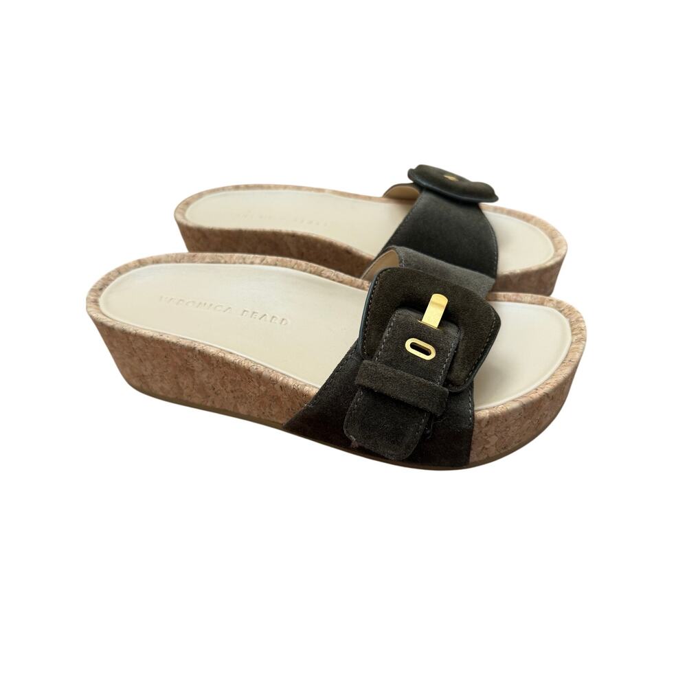 VERONICA BEARD Dixie Platform Slide Sandal In Olive/Brown Size 6